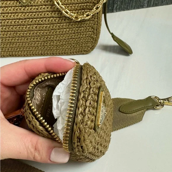 🌿Prada Re-Edition 2005 Raffia Crochet Olive Green Crossbody Bag